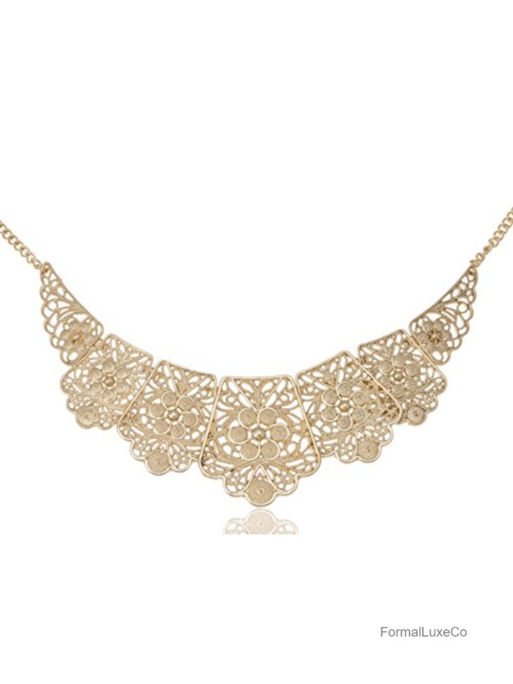 Vintage Antique Inspired Matte Bib Collar Necklace with Floral Filigree Cutout